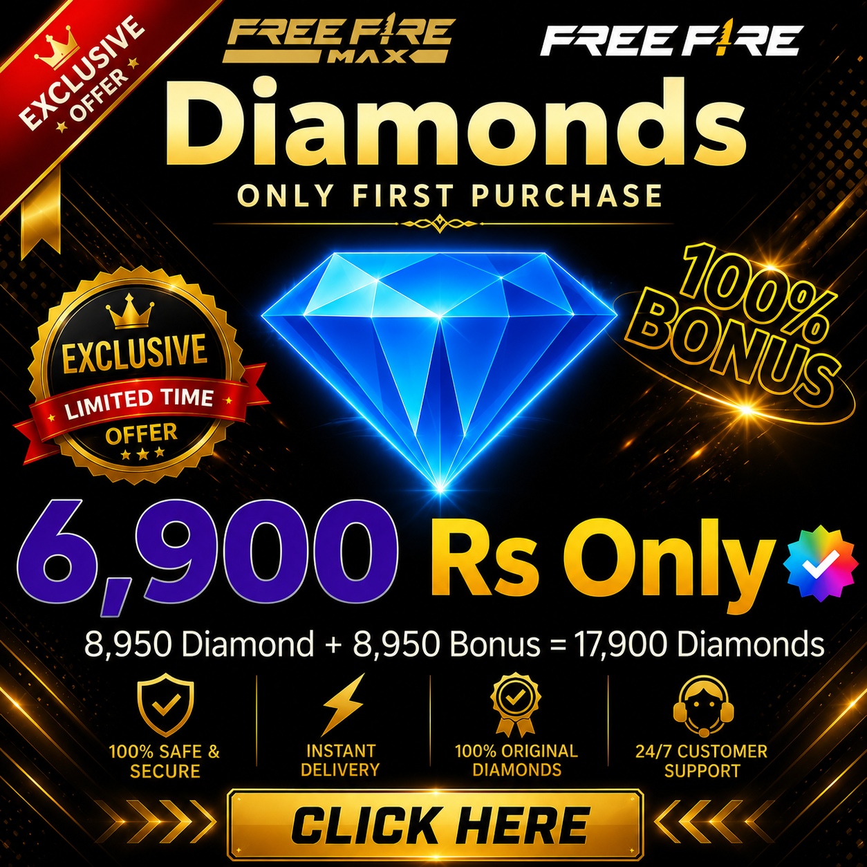 Top Up 8950 Diamond + 8950 Bonus = 17,900 💎