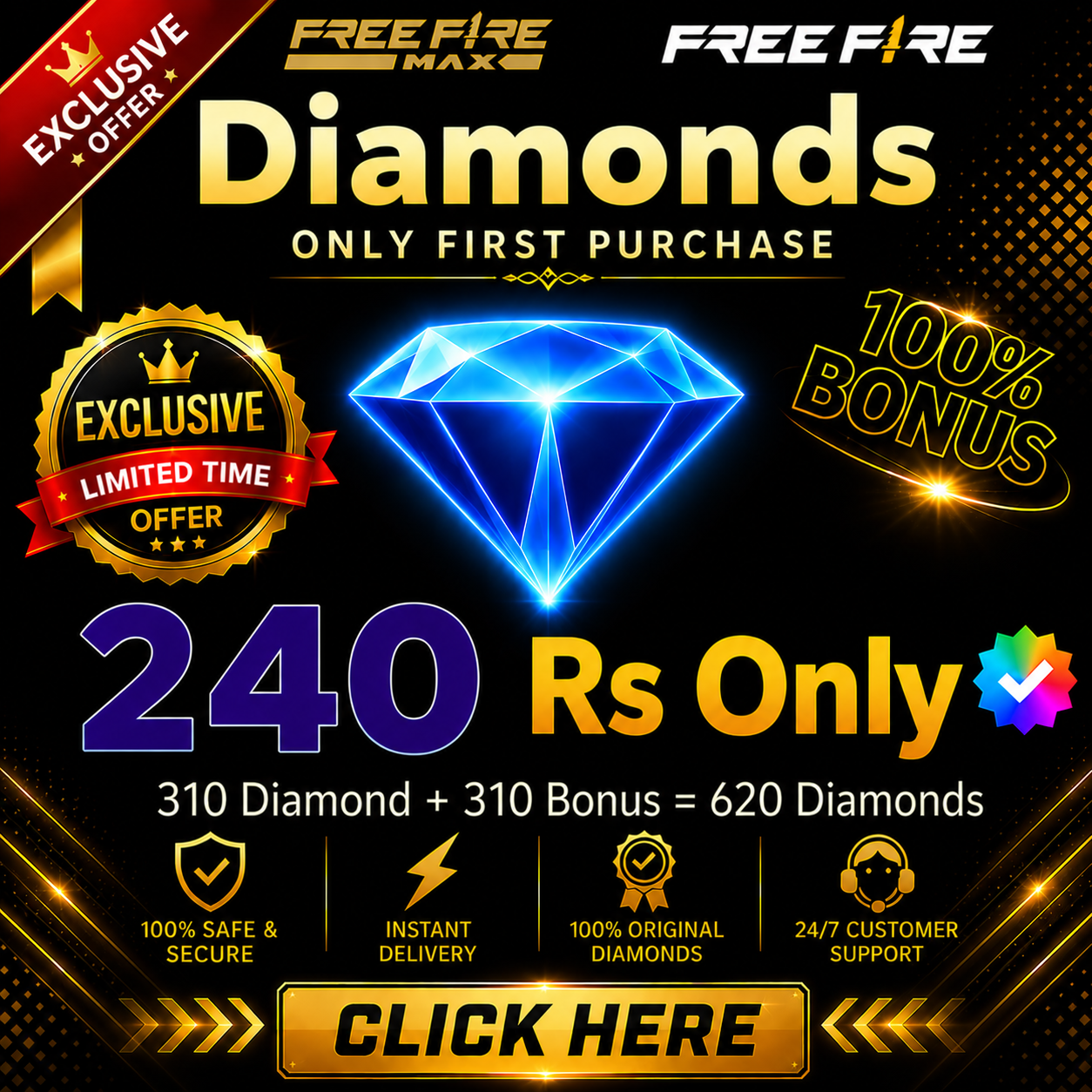 Top Up 310 Diamonds + 310 Bonus = 620 💎